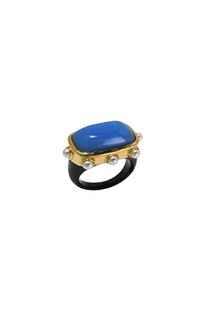 Gold Polished Poly Periwinkle with Pearl Ring