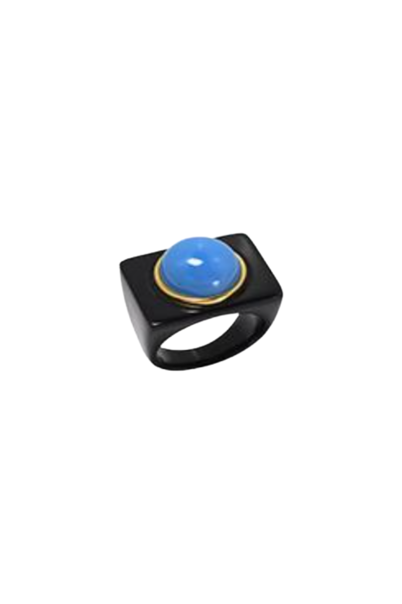 Gold Polished Black Poly Periwinkle Ring