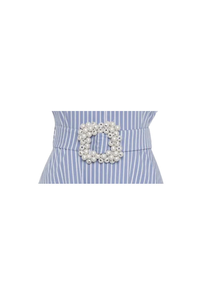 Embellished Pearl Belt with Blue and White Stripes
