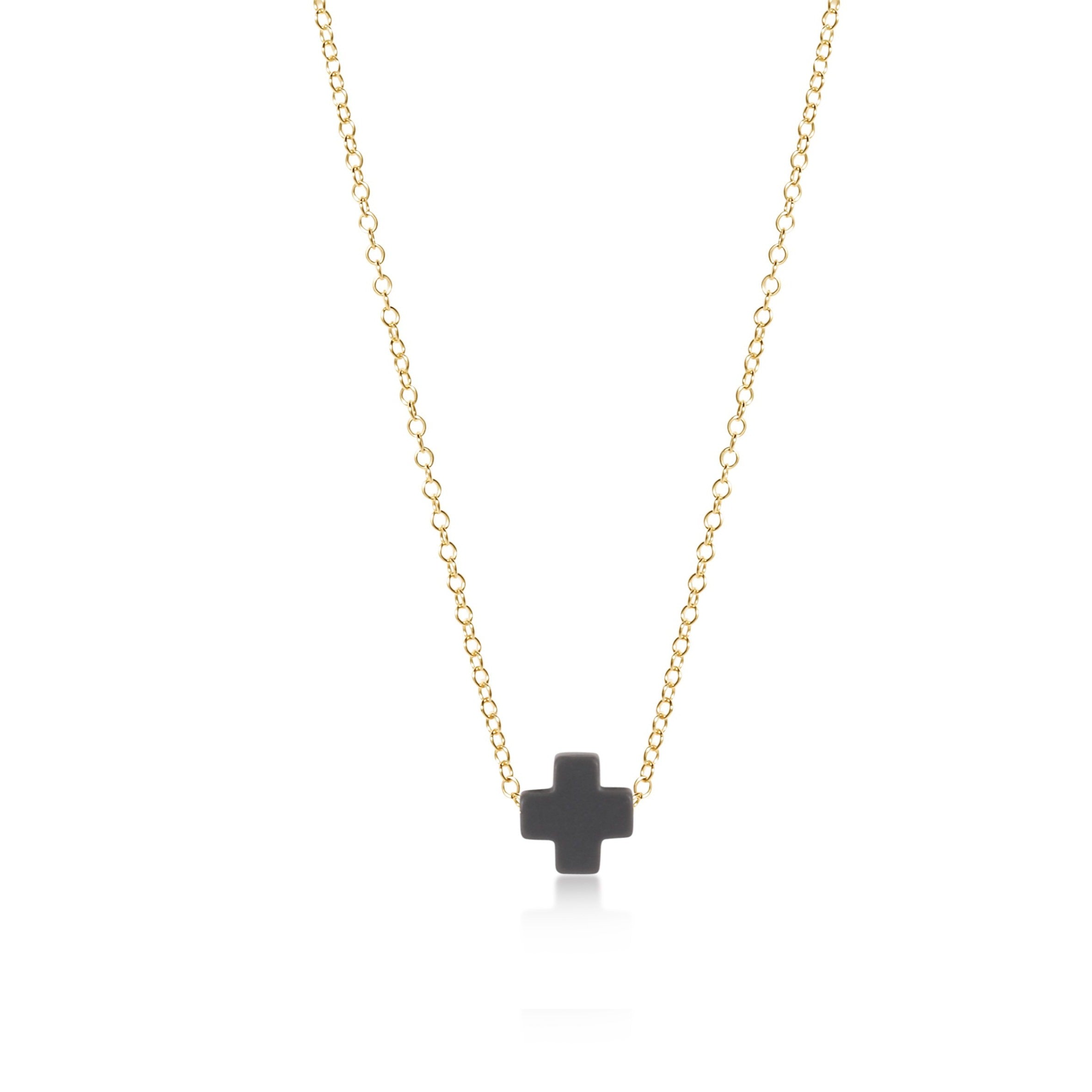16" Necklace Gold - Signature Cross Onyx