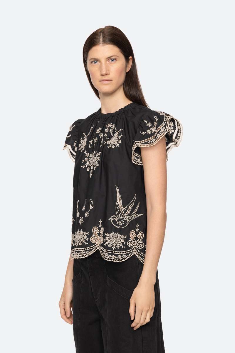 Kingsley Embroidery Flutter Sleeve Top