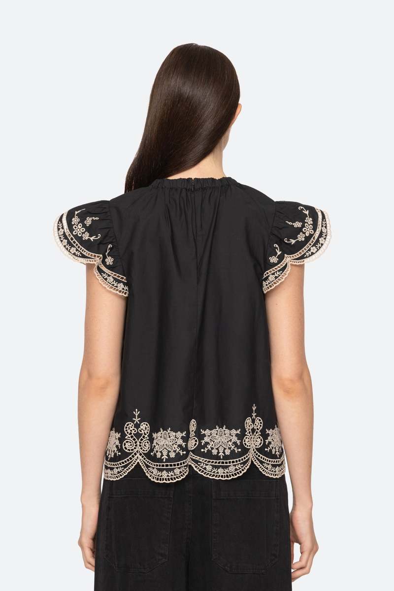 Kingsley Embroidery Flutter Sleeve Top