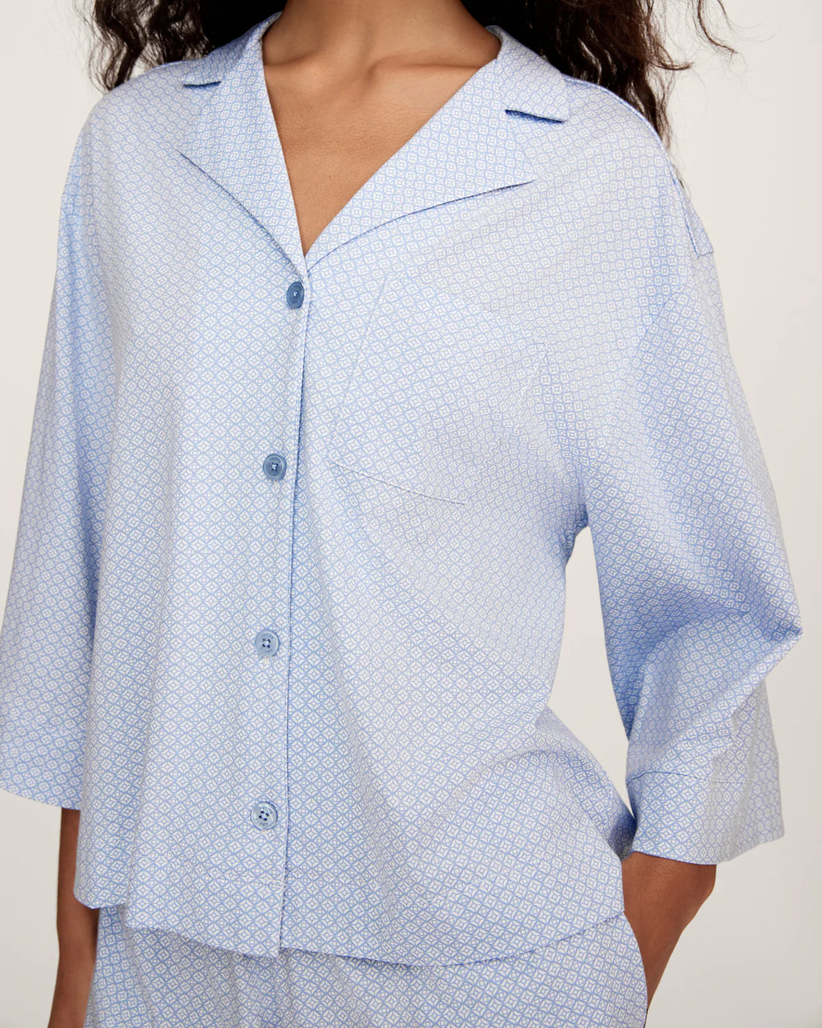 The Olivia Lightweight Pima Short Set in Periwinkle Geo