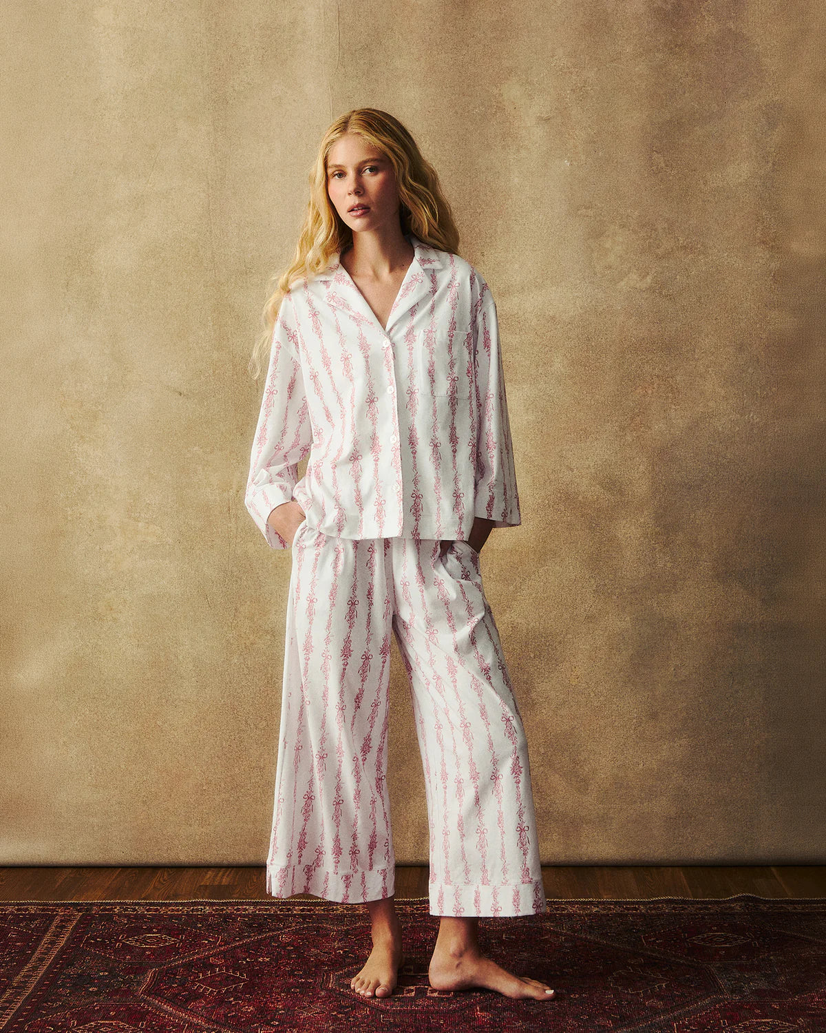 Women's Pima Olivia Wide Leg Pajama in Pink Mayfair Toile