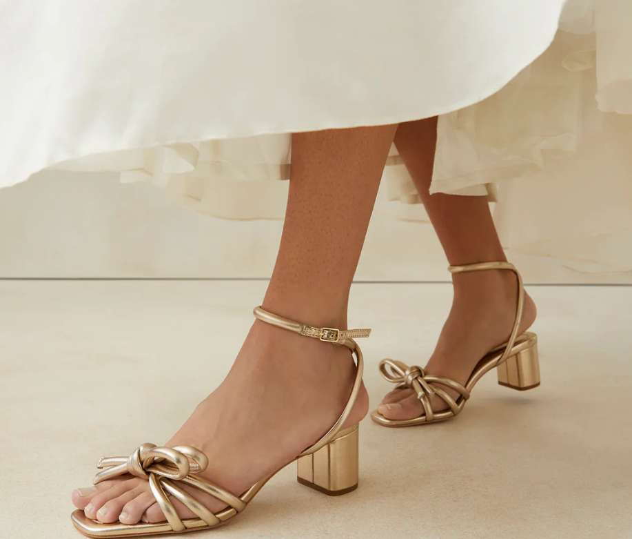 Mikel Champagne Bow Mid-Heel Sandal