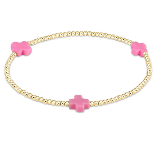 Signature Cross Gold Pattern 2mm Bead Bracelet - Bright Pink