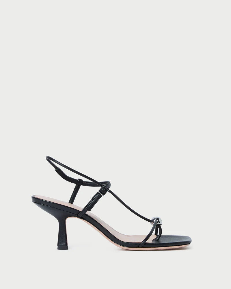 Triana Black Leather Mid−Heel Sandal