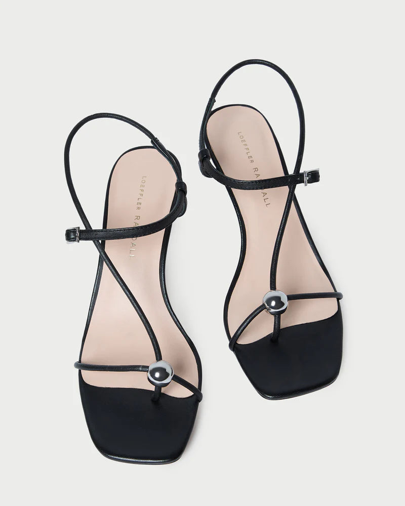 Triana Black Leather Mid−Heel Sandal