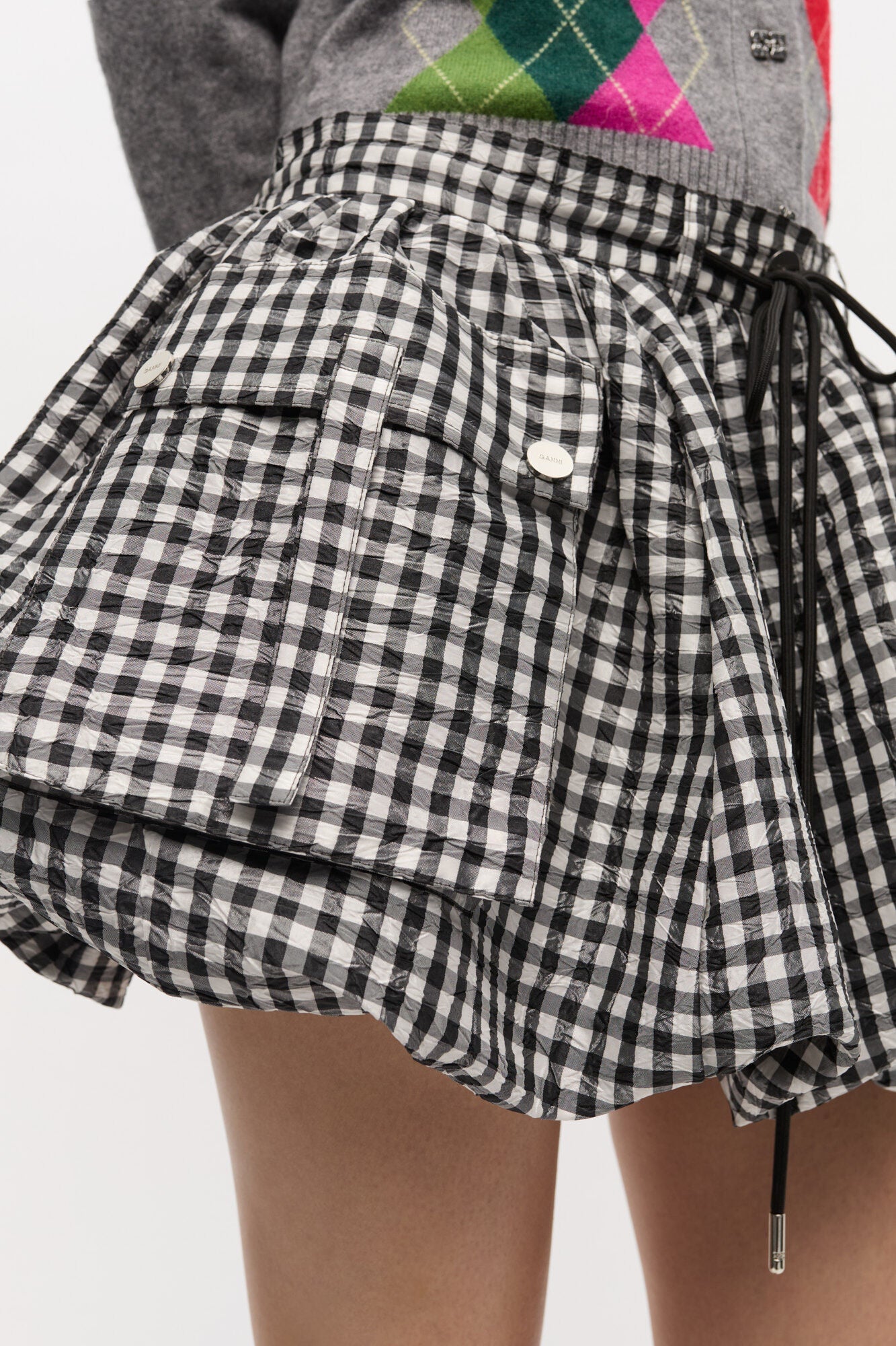 Crinkled Taffeta Check Mini Bubble Skirt