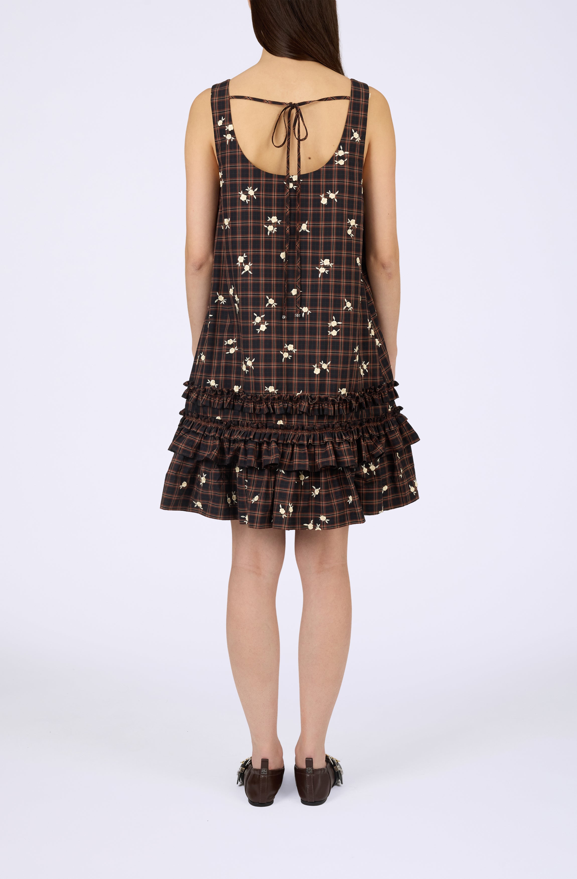 Yarn Dyed Check U-neck Mini Dress