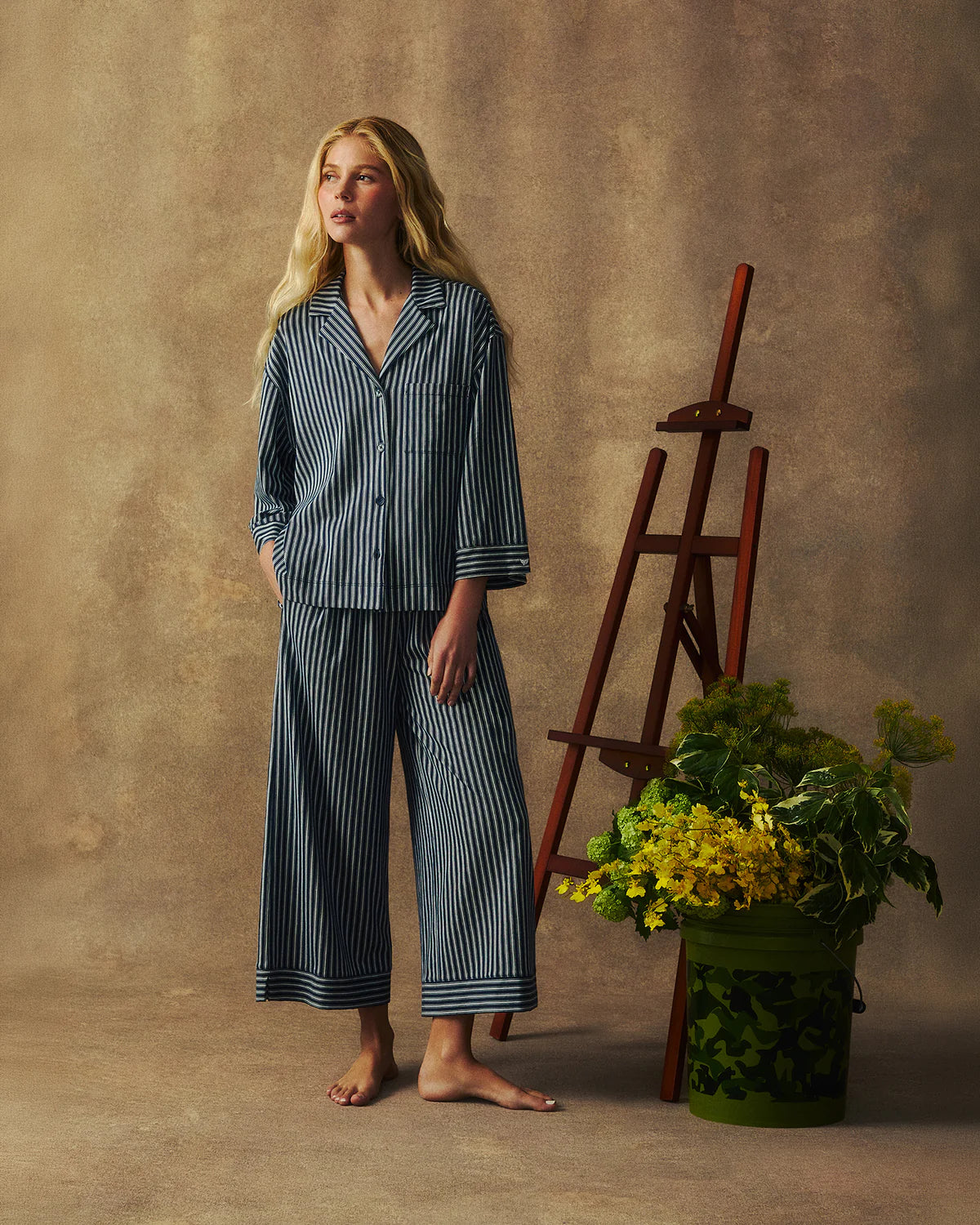 Women's Olivia Wide Leg Pajama in Admiral Ticking