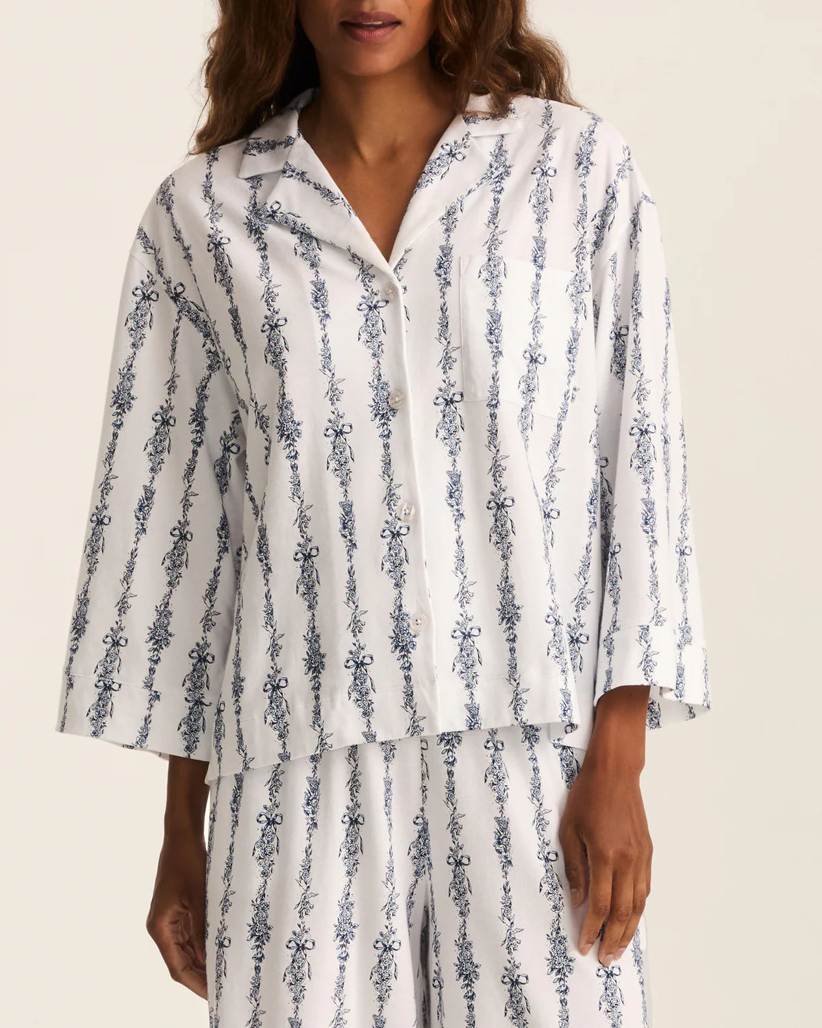 Women's Pima Olivia Wide Leg Pajama in Navy Mayfair Toile