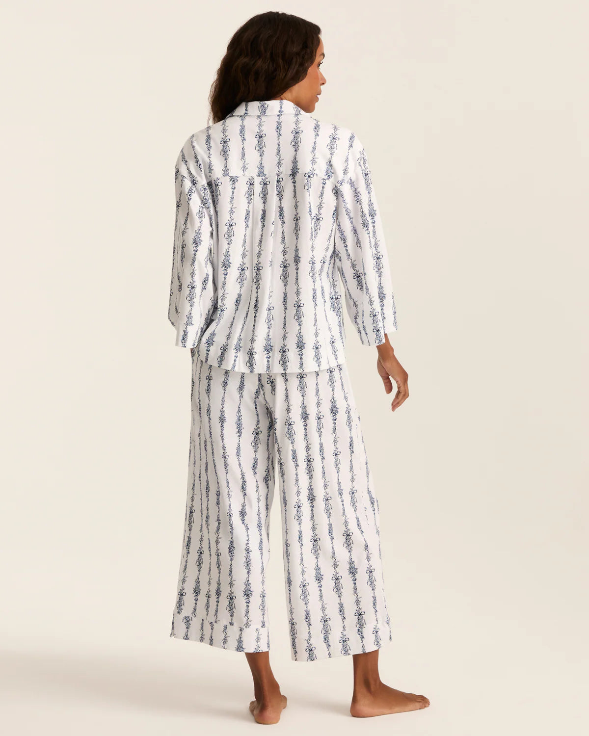 Women's Pima Olivia Wide Leg Pajama in Navy Mayfair Toile