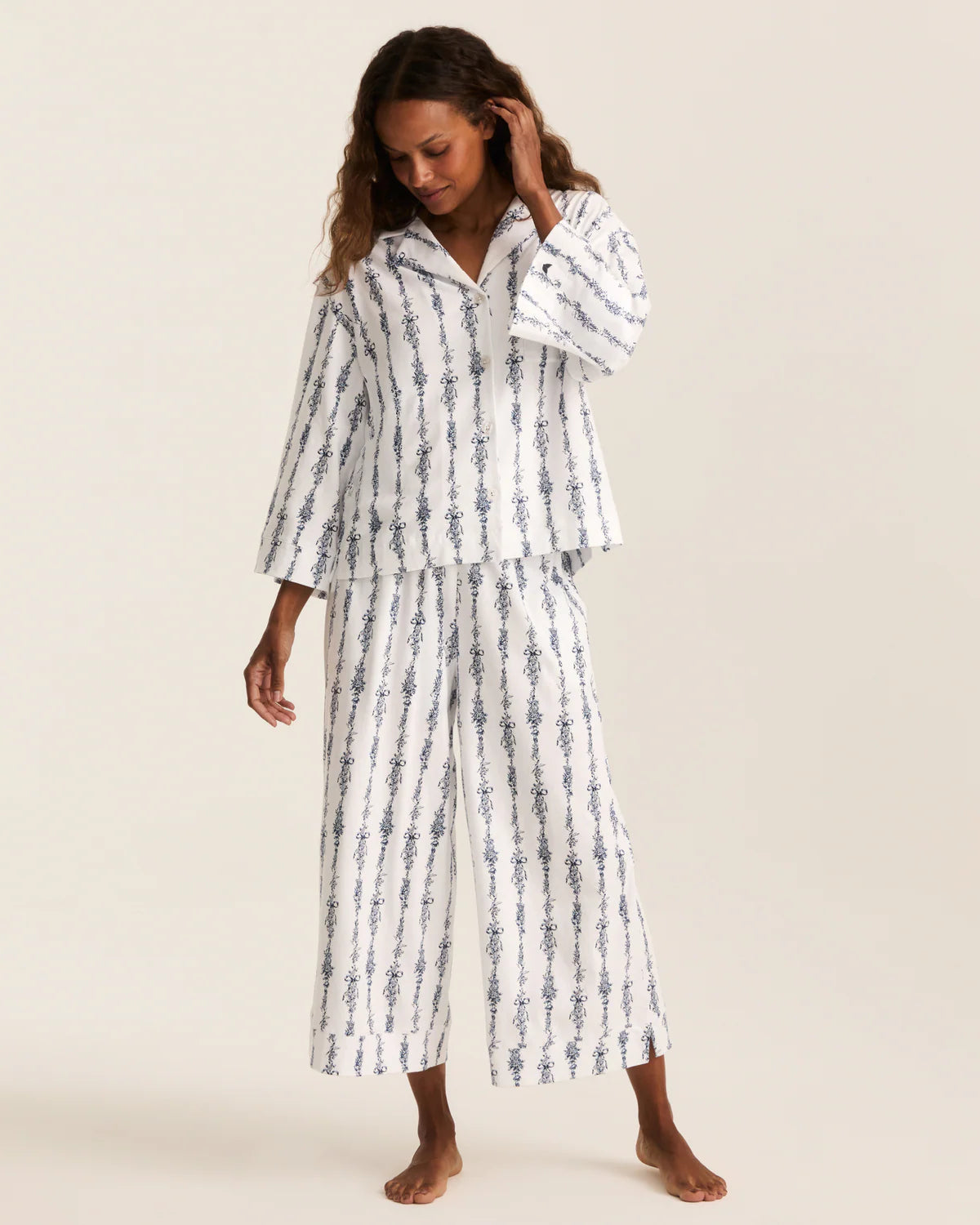 Women's Pima Olivia Wide Leg Pajama in Navy Mayfair Toile