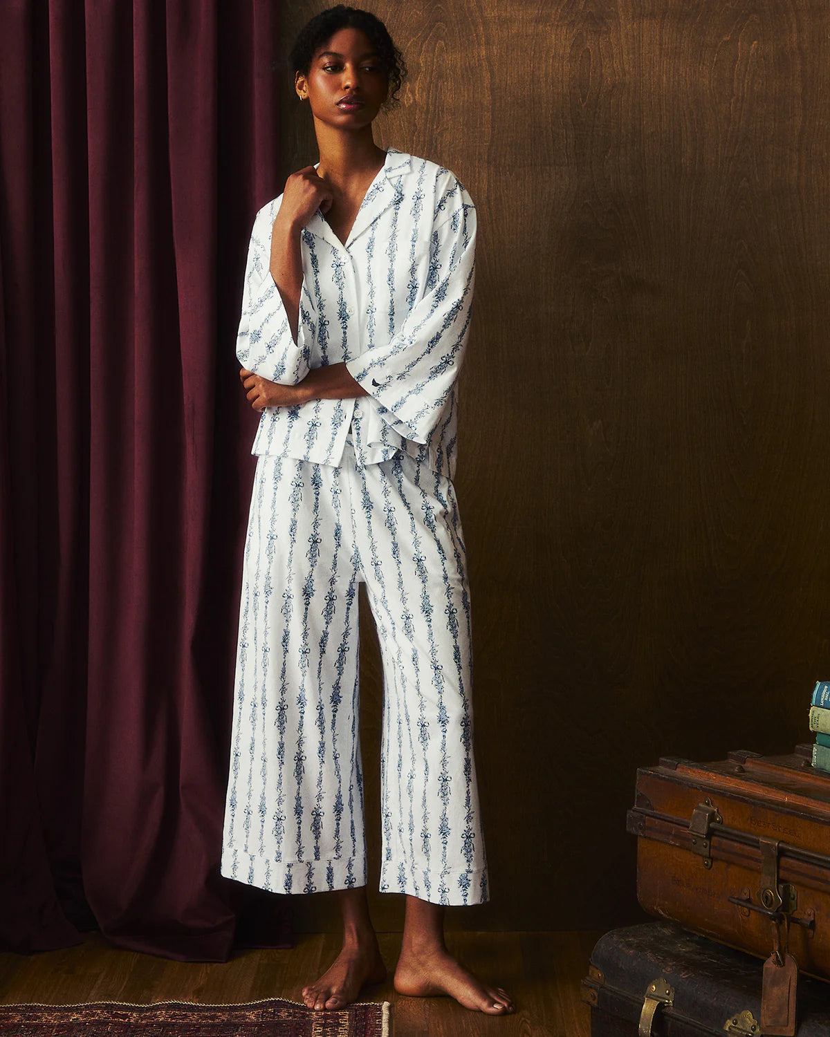 Women's Pima Olivia Wide Leg Pajama in Navy Mayfair Toile