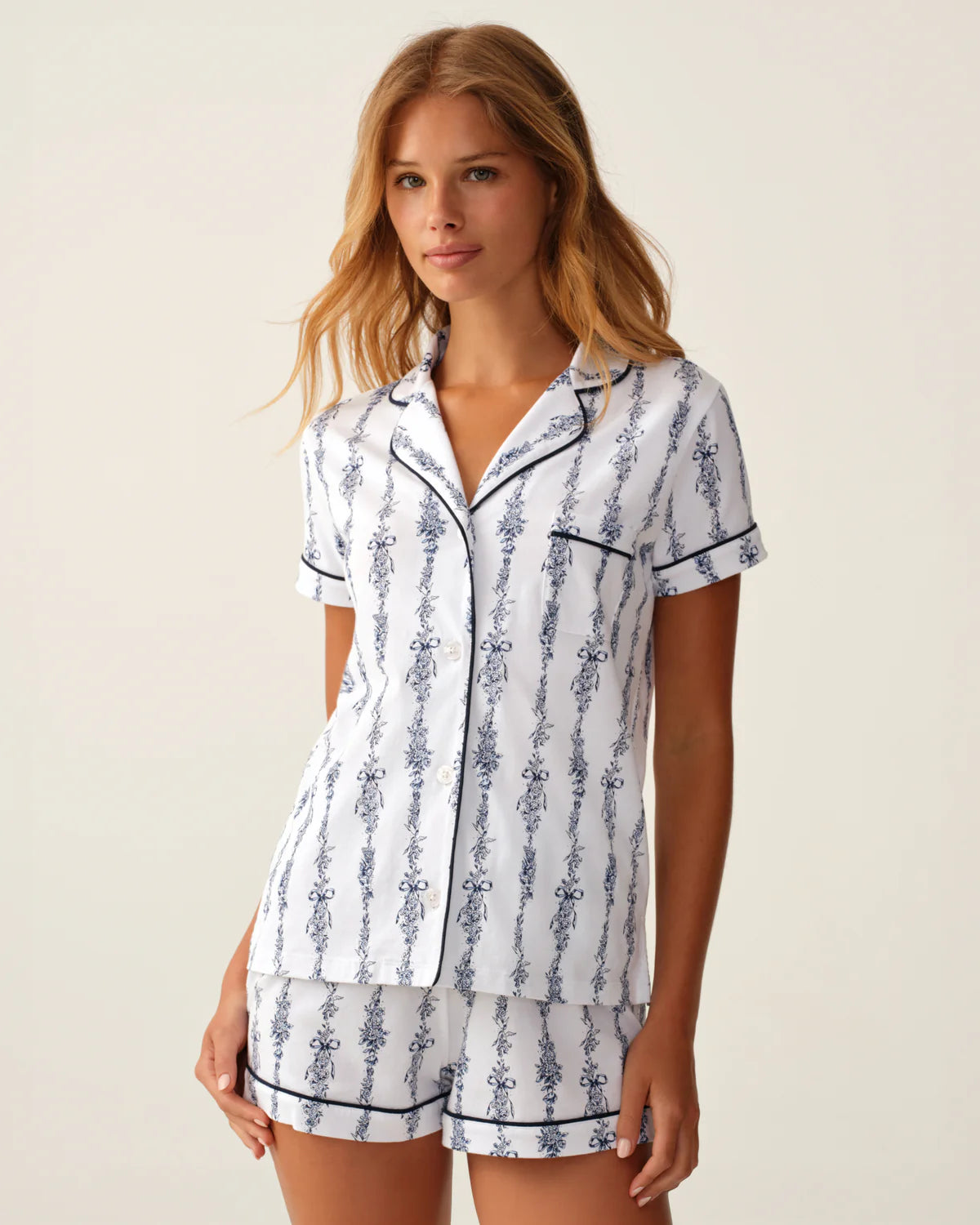 Women's Pima Shortie Set in Navy Mayfair Toile