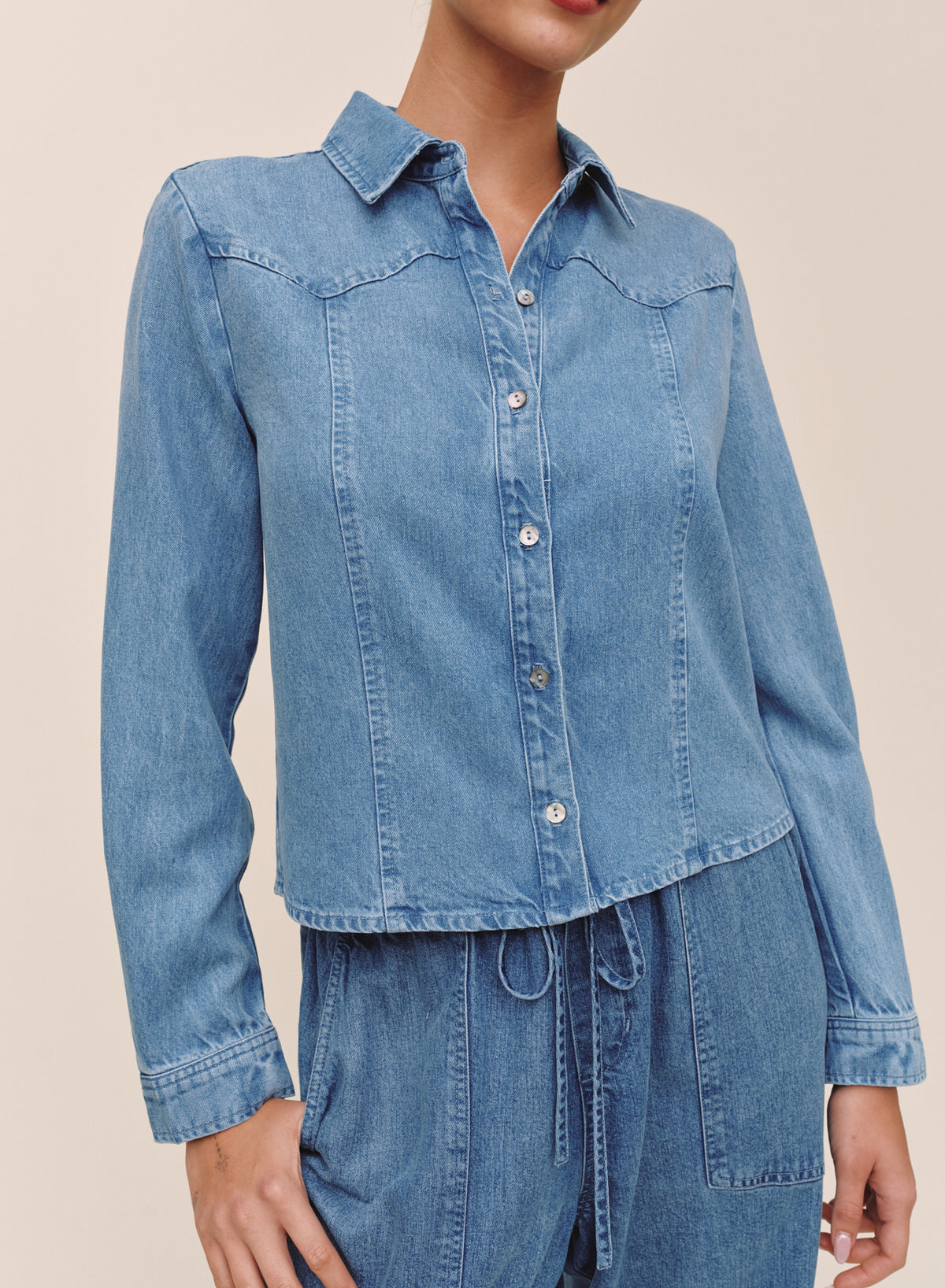 B20302-F85-009 - SEAMED WESTERN YOKE CROP SHIRT