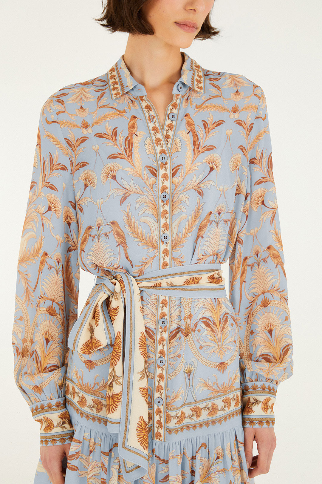 BLOOMING GARDEN LIGHT BLUE LONG SLEEVE MINI DRESS