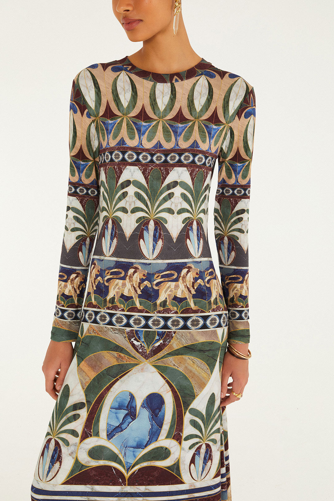 AINIKA PIETRA DURA MULTICOLOR LONG SLEEVE MIDI DRE