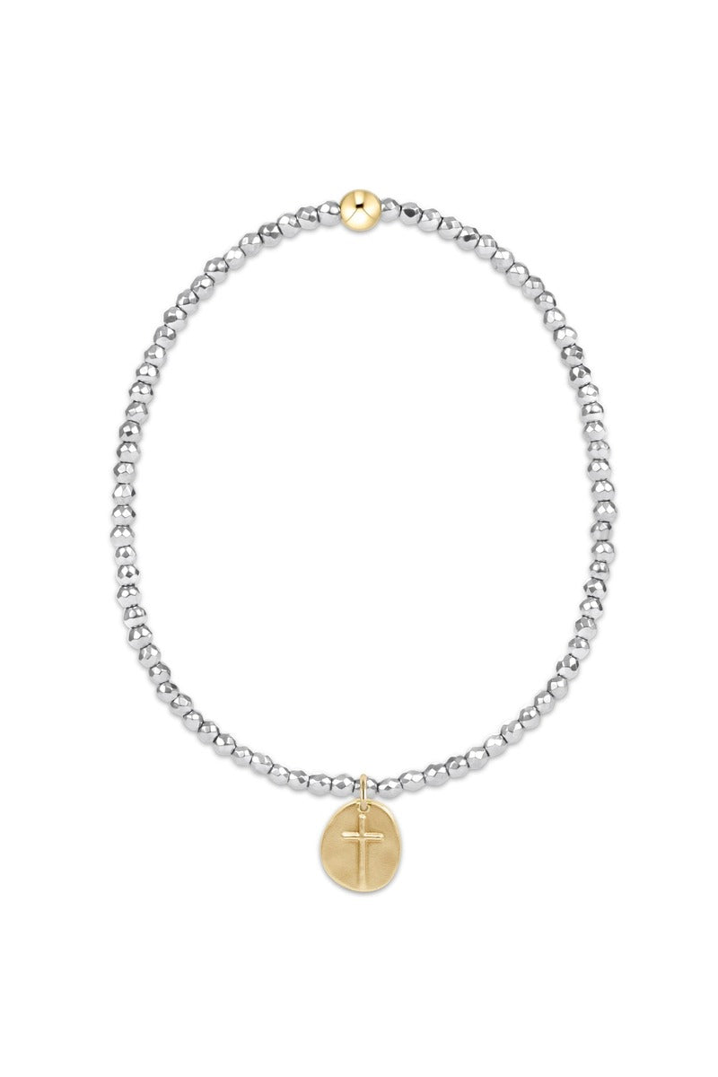 Silver Faceted Hematite 2mm Bead  Bracelet - Inspire Small Gold  Charm