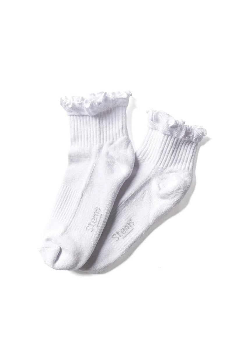Stems Ruffle Twist Ankle Socks in White