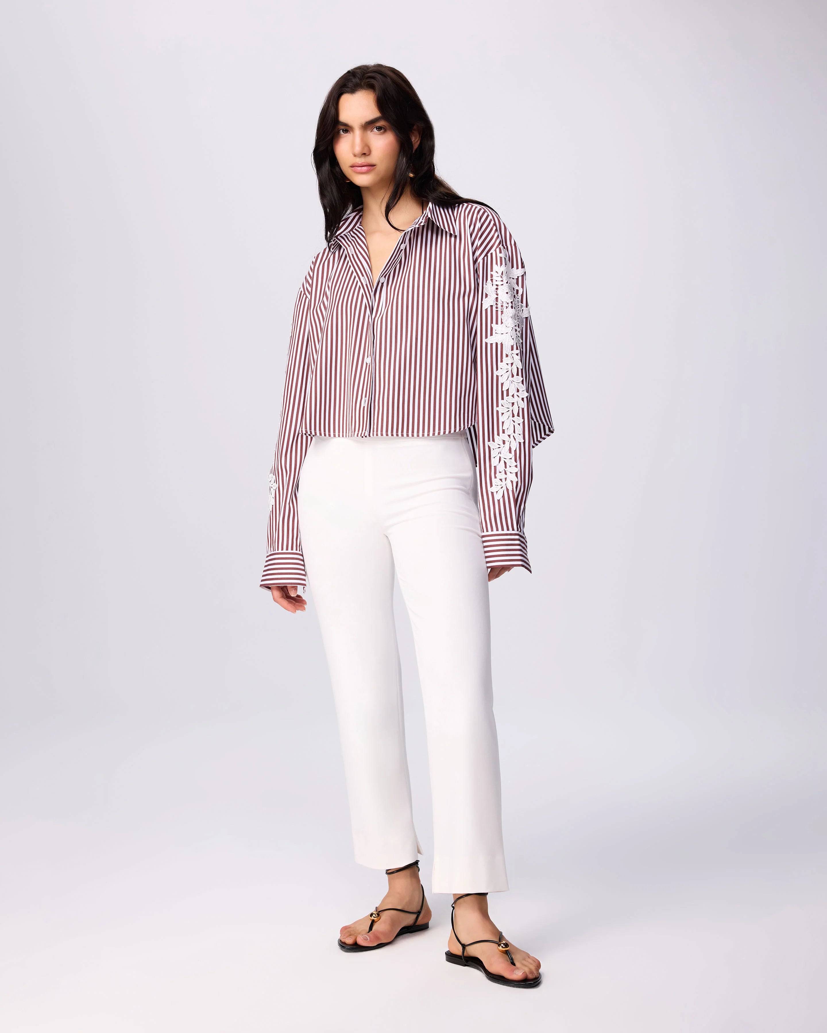 Echo Cropped Embroidered Stripe Shirt