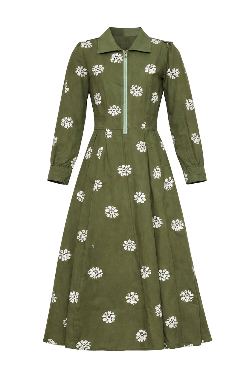 Kim Midi Dress Green Floral Embroidery