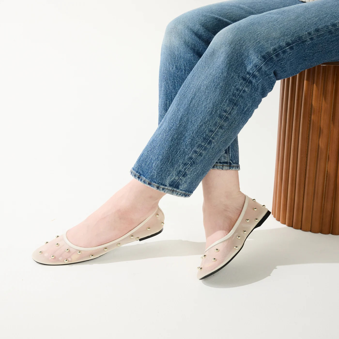 Sadie Stud in Cream Mesh Ballet Flat